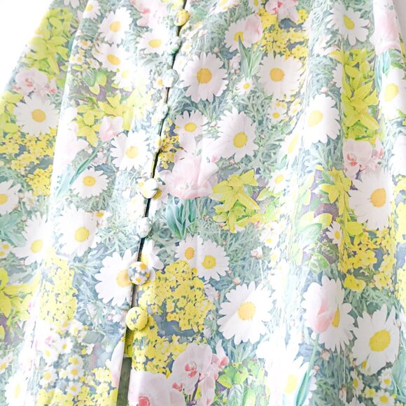 ZARA Floral Button Front Midi Skirt - Pastel Daisy Print, High Waisted | Size XS - Picture 2 of 7